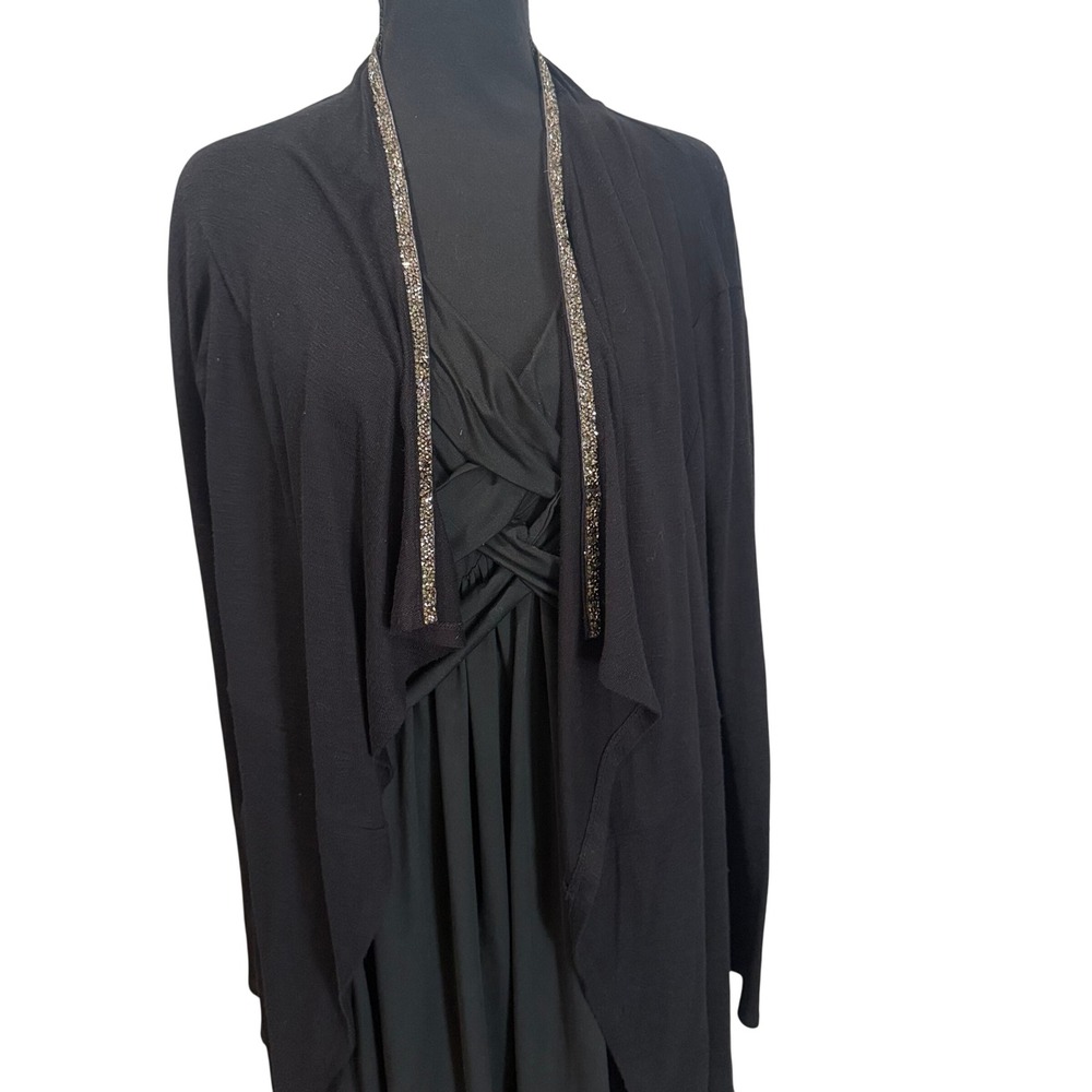 Juicy Couture Black Jeweled Trim Open Front Draped Cardigan XXL